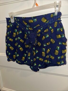 Justify Navy Pineapple Print High-Waist Drawstring Shorts
